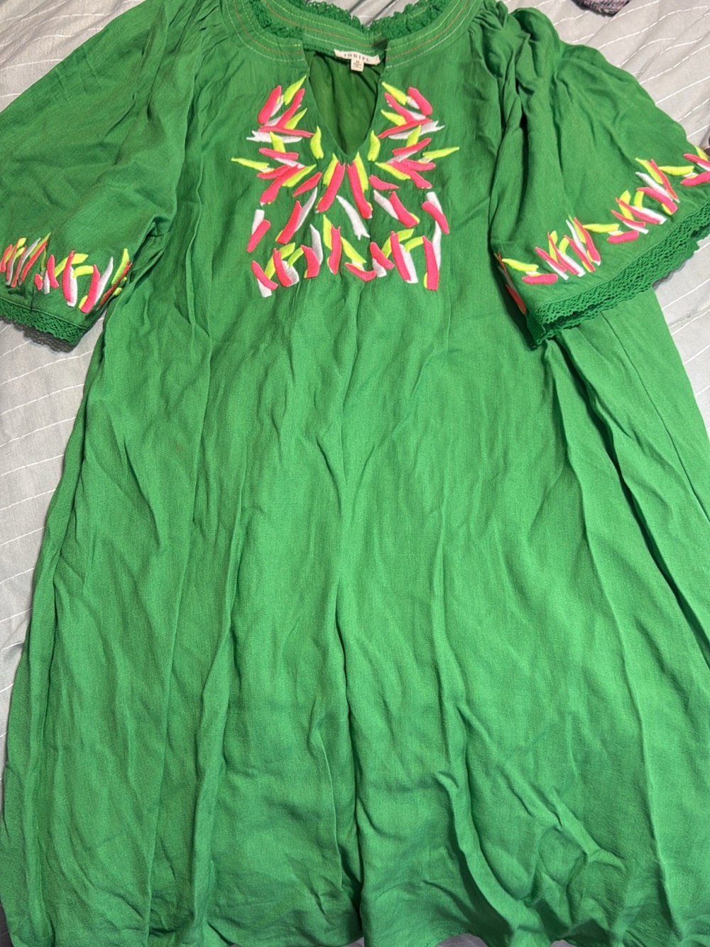 Jodifil Green Embroidered Peasant Dress
